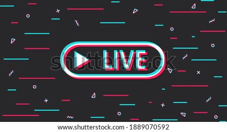 Modern digital dark background with colored elements and Live button in the center. Background in the style of a popular social network. Vector illustration