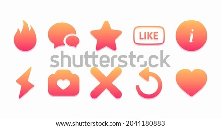 Gradient icons. Set of flat icons for interface design. Social media interface element. Vector illustration 
