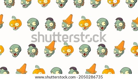 Zombie pattern. Colored zombie heads with funny grimaces. Vector illustration 