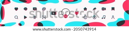 Large set of flat color icons. Social media interface icon. Vector illustration 