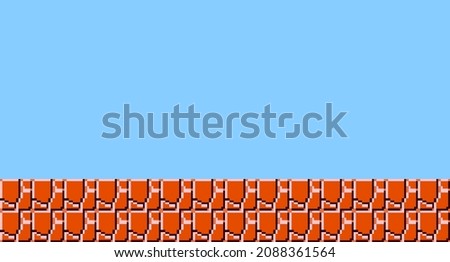 Pixel brickwork. Eight-bit game background. Vector illustration