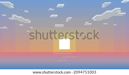 Pixel landscape of sunset over the sea. Vector illustration 