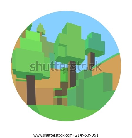 Game background of the popular eight-bit arcade game. Landscape of nature. Cartoon eight bit background. Vector illustration