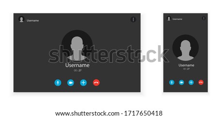 Two video call screens. Set of computer and mobile screens. Application for communication via internet. Vector minimalistic illustration.