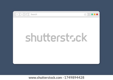 Simple Browser window on a dark blue background. Modern browser mockup. Empty internet page with a search bar. Interface. Vector illustration.