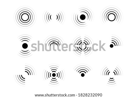 Set of signal icons. Sonar or radar sound waves. Radio waves. Collection of different signal symbols