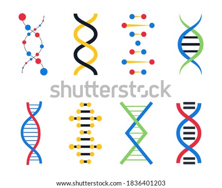DNA colorful icons set . Human genetic biology. Science signs. Biotechnology icons.