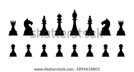 Chessmen collection isolated on a white. Black chess figures. Vector set