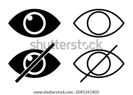 Hide and show password icons. Flat and linear. Different vector eye icons