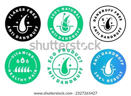 Anti-dandruff vector labels for shampoo. Hair care vector signs.