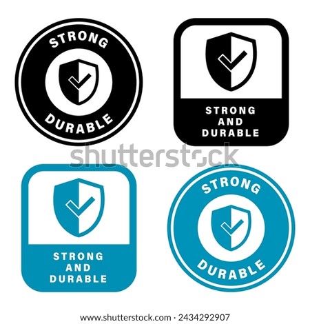 Strong and Durable. Vector labels for protective workwear or material.