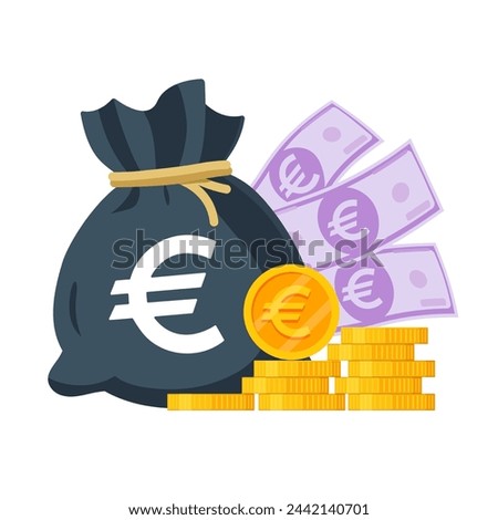 Euro Currency Vector Illustration. Euro money. Coins, Bag and Banknotes are isolated from each other.