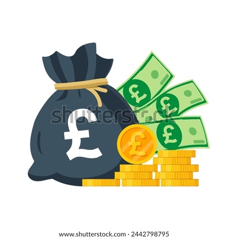 United Kingdom Money Vector Illustration. British pound sterling, coins and banknotes. Each object isolated.