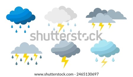 Rain Storm Clouds. Bad weather vector icon collection.