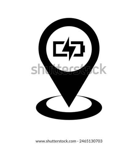 Battery charge point - vector sign. Car or phone charging spot map pin.