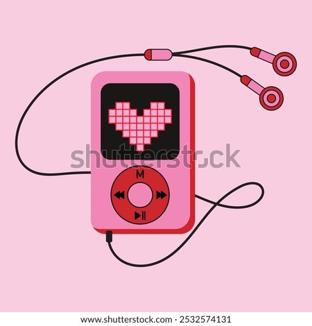 Pink mp3 player with headphones - vector illustration.