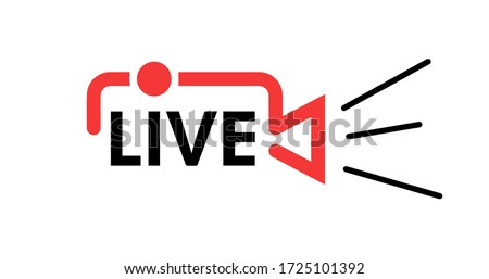Live stream in camera shape concept. Stock vector illustration for online broadcast, tv program. Logo for your online broadcasts. Coronavirus. NEWS. Stay at home.