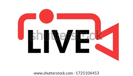 Live stream in camera shape concept. Stock vector illustration for online broadcast, tv program. Logo for your online broadcasts. Coronavirus. NEWS. Stay at home.