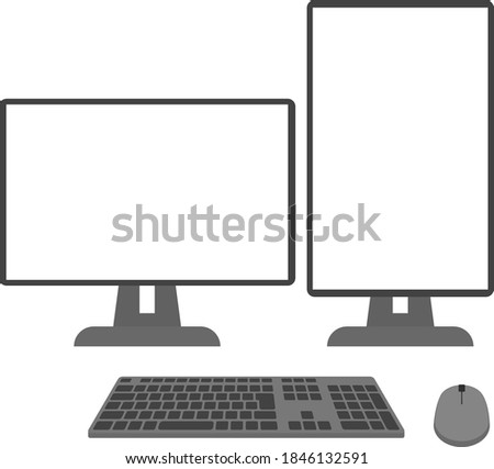 Illustration of a vertical and horizontal dual monitor computer
