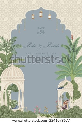 Mughal Wedding Card Design. Invitation card for printing vector illustration.