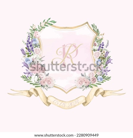 Similar – Image, Stock Photo Watercolor light pink flowers and green leaves bouquet, pastel arrangement illustration