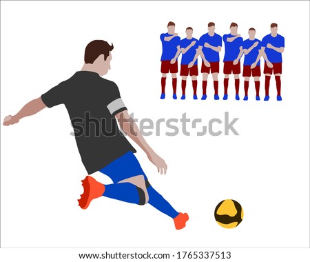 Soccer futsal Football Striker attacking player doing corner, penalty kick, free kick training exhibition match cup block human wall captain