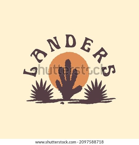 wild land cactus desert vintage illustration