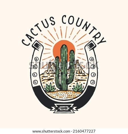 cactus badge illustration desert vintage wild land design