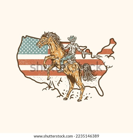 cowboy illustration rodeo graphic American design flag vintage wild west