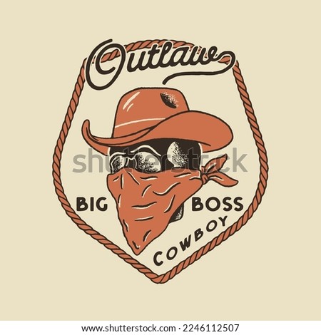 badge rope outlaw illustration cowboy graphic skull design head vintage logo emblem