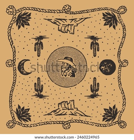 cowboy illustration bandana graphic bandit design desert badge western vintage rodeo