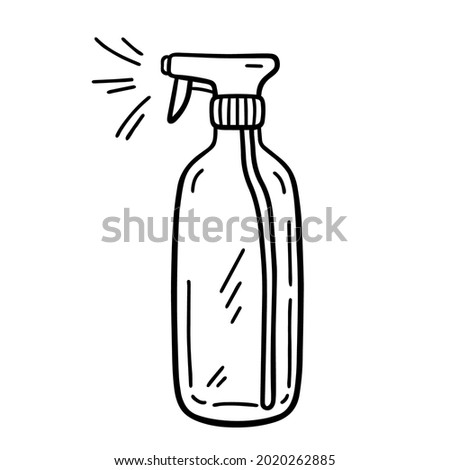 Cleaning spray bottle isolated on white background. Disinfectant for surfaces. Vector hand-drawn illustration in doodle style. Suitable for your projects, decorations, logo, various designs.