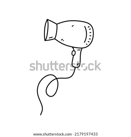 Hair dryer isolated on white background. Hair care tools. Vector hand-drawn illustration in doodle style. Perfect for cards, decorations, logo, various designs.