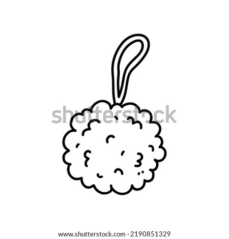 Shower puff or soft mesh bath sponge isolated on white background. Accessory for washing, personal hygiene, body care. Vector hand-drawn illustration in doodle style.  Perfect for logo, various design