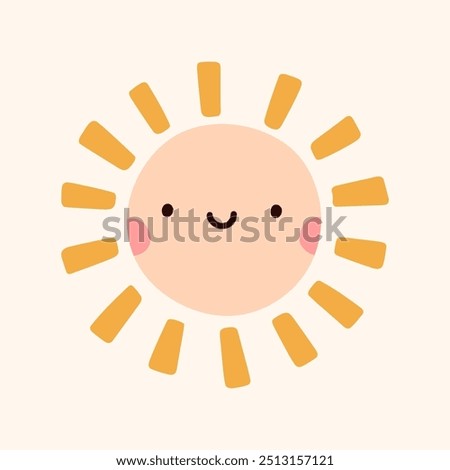 Cute sun isolated on a white background. Vector hand-drawn illustration in flat style. Perfect for decorations, logo, various designs.