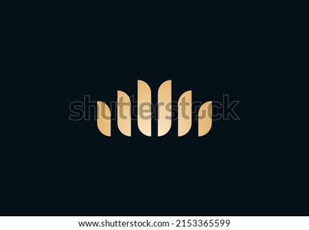 Golden abstract logo on dark background, agrarian business wheat symbol isolated, premium food brand icon, luxury company sign design, vector business case, creative trademark