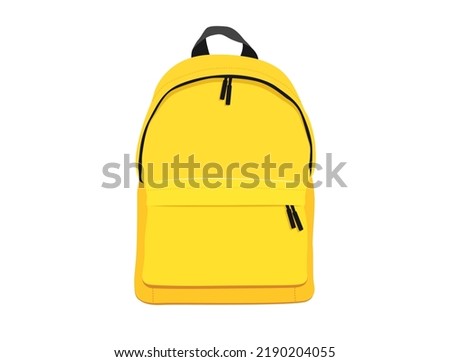 Vector yellow backpack isolated on white background. Back to school flat illustration. Basic urban bag. Travel hand luggage. Kids school bag template. Child studying colorful fabric canvas backpack