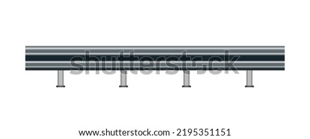 Vector metal linear road barrier isolated on white background. Driver car protect wall. Iron highway fence texture. Driving auto long safety barrier. Guarding automotive speed. Steel wavy car guard