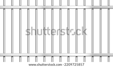 Vector steel cage seamless pattern isolated on white background. Behind bars realistic illustration. Iron cage design horizontal banner. Metal prison grate mockup. Law silver cell room. Police fence