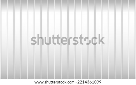 Vector silver metal roof. Warehouse iron wall texture. Sea container, top view. Steel waves panel, front side. White industrial construction zinc pattern. Corrugated board fence. Plastic gray siding