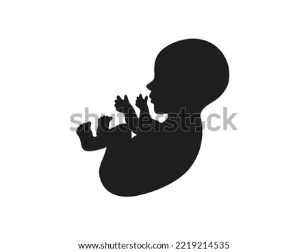 Vector baby black and white silhouette. Little unborn child illustration. Embryo human isolated sign, side view. Pregnant woman symbol. Flat 2d simple embryo shape Stockfoto © 