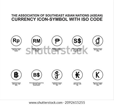 The Association of Southeast Asian Nations (ASEAN) Currency Icon-Symbol with ISO Code. Vector Illustration