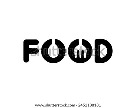 Text Illustration of the 'FOOD', flat, simple, memorable and eye catching, can use for Logo Gram, Apps, Website, Food and Beverage sign, or Graphic Design Element. Vector Illustration