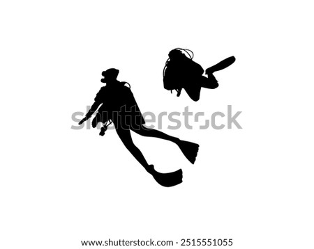 Silhouette of the Diving, Flat style, can use for Logo Gram, Sticker, Pictogram, Website, Apps, Diving Illustration or Graphic Design Element. Vector Illustration