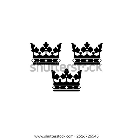 Silhouette of the Three Crowns (Swedish: tre kronor) is the national emblem of Sweden. Flat Style. Vector Illustration