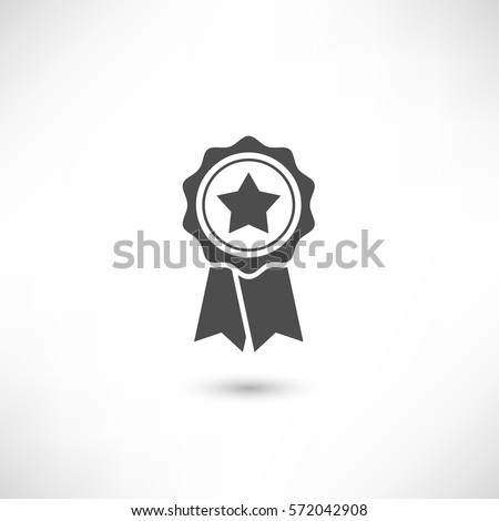 Simply award medal badge with star icon. certificate ui symbol. Stamp premium quality with ribbons pictogram. First place label user interface sign. EPS10 vector.