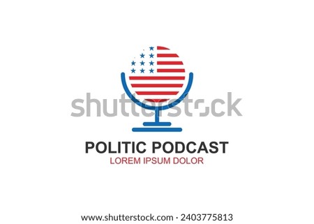 Politic american podcast logo design microphone and america flag shape.