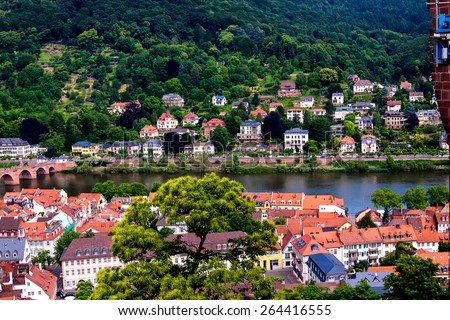 Neckar in Heidelberg. River cruises on scenic Neckar River are popular for visitors of Heidelberg.