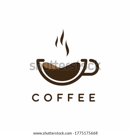Hot coffee on mug vector logo template