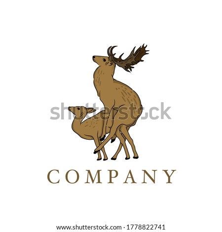 Two brown deer are mating vector logo template